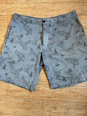 Faherty Chino Shorts Mens 34 Grey Nautical Sailing Anchor Print Beach